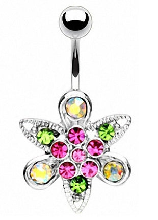 Bauchnabelpiercing Stecker Kristall Blume Multicolor