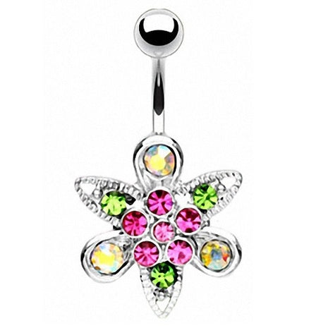 Bauchnabelpiercing Stecker Kristall Blume Multicolor