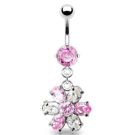 Belly Button Piercing Plug Crystal Flower Pendant 