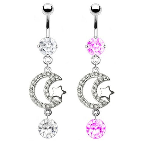 Belly Button Piercing Plug Multi Crystal Crescent 