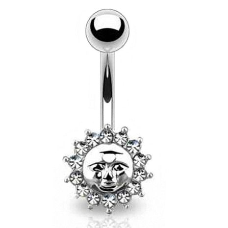 Belly button piercing stud sun with clear crystals 