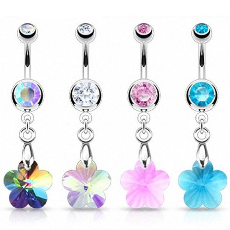 Bauchnabelpiercing Multi Prisma Kristall Blume Anhänger