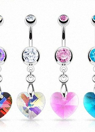 Belly Button Piercing Multi Prism Crystal Heart Pendant 