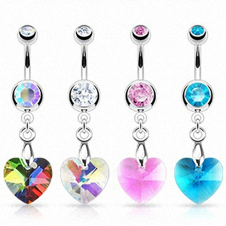 Belly Button Piercing Multi Prism Crystal Heart Pendant 