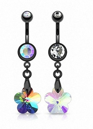 Bauchnabelpiercing Schmuck Stecker Schwarz mit Zirkonia Blume