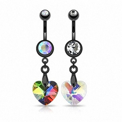 Belly Button Piercing Jewelry Plug Black with Zirconia Heart 