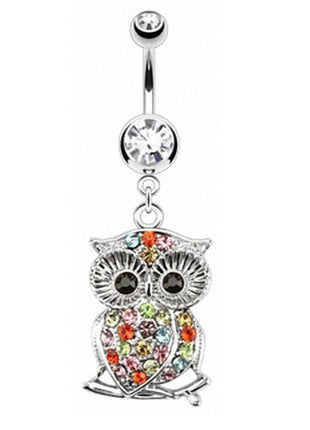 Belly Button Piercing Plug Multi Crystal Owl 