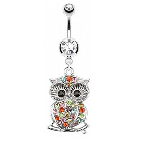 Belly Button Piercing Plug Multi Crystal Owl 