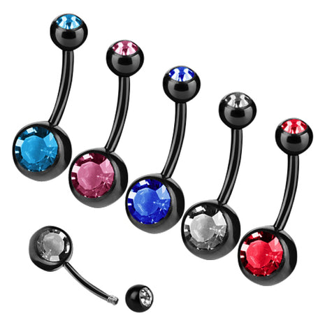 Belly Button Piercing Plug Black Double Zirconia Crystal 