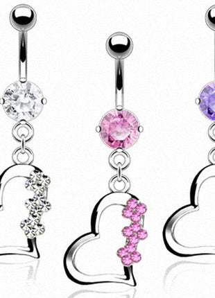 Titanium Belly Button Piercing Heart Pendant Crystal Flowers 