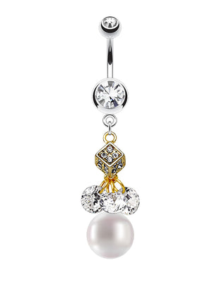 Belly button piercing crystal plug cube gold plated pendant pearl 