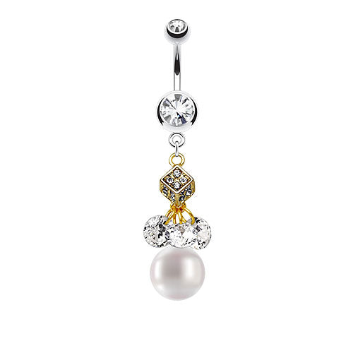 Bauchnabelpiercing Kristall Stecker Würfel vergoldet Anhänger Perle