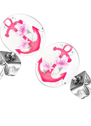 Ohrstecker Ohrringe mit Motiv pinker Anker