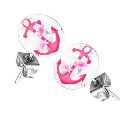 Ohrstecker Ohrringe mit Motiv pinker Anker