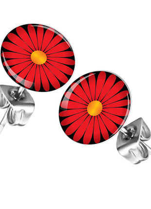 Ohrstecker Ohrringe mit Motiv Gerbera Blume Rot