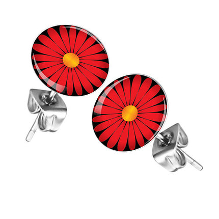 Ohrstecker Ohrringe mit Motiv Gerbera Blume Rot