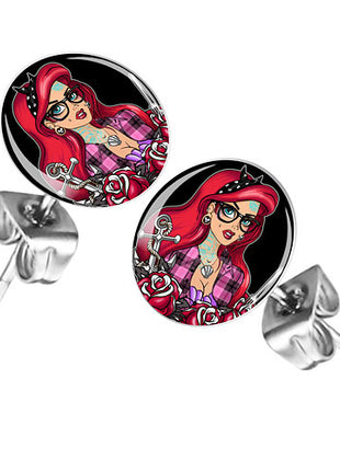 Ohrstecker Ohrringe mit Motiv Rockabilly Tattoo Girl