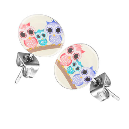 Ohrstecker Ohrringe mit Motiv 3 Eulen