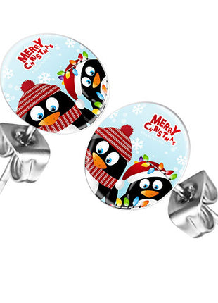 Ohrstecker Ohrringe mit Motiv Merry Christmas Penguine