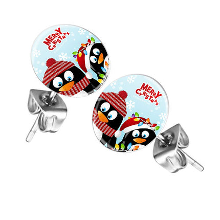 Ohrstecker Ohrringe mit Motiv Merry Christmas Penguine