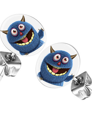 Ohrstecker Ohrringe mit Motiv Comic blaues Monster