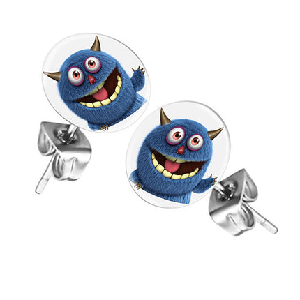 Ohrstecker Ohrringe mit Motiv Comic blaues Monster