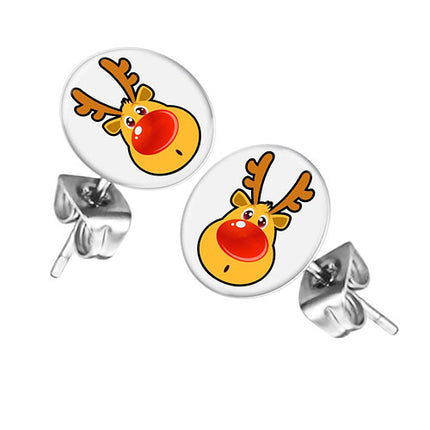 Ohrstecker Ohrringe mit Motiv Rentier mit roter Nase