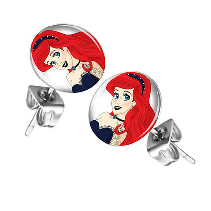 Ohrstecker Ohrringe mit Motiv Tattoo Girl mit roten Haaren