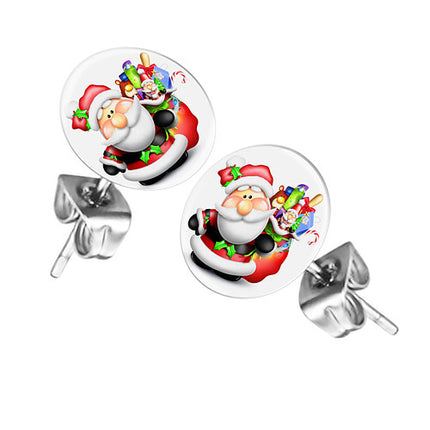 Ohrstecker Ohrringe mit Motiv Weihnachtsmann mit Geschenken