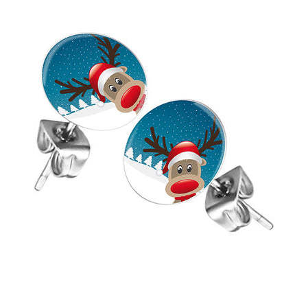 Ohrstecker Ohrringe mit Motiv Rentier in Winterlandschaft
