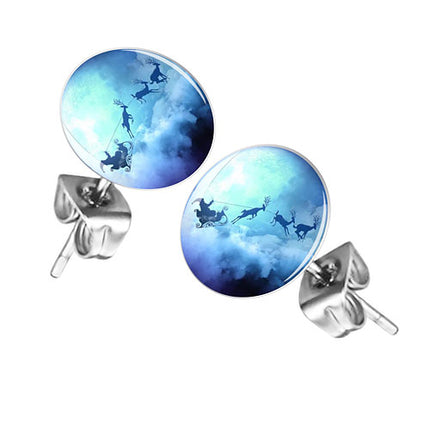 Ohrstecker Ohrringe mit Motiv fliegende Weihnachtskutsche