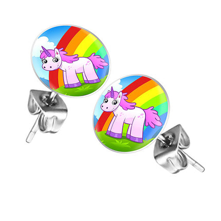 Ohrstecker Ohrringe mit Motiv Einhorn mit Regenbogen