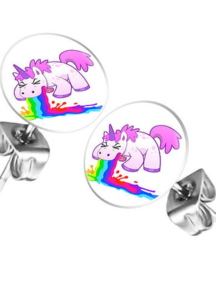 Ohrstecker Ohrringe mit Motiv kotzendes Einhorn