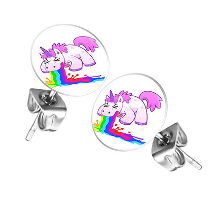Ohrstecker Ohrringe mit Motiv kotzendes Einhorn