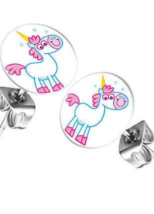 Ohrstecker Ohrringe mit Motiv süßes Einhorn mit Zauberhorn