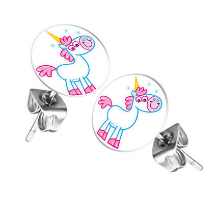 Ohrstecker Ohrringe mit Motiv süßes Einhorn mit Zauberhorn