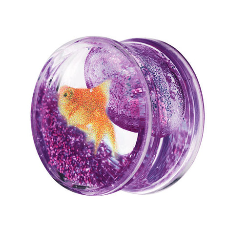 Liquid Glitter Ohr Plug Double Flared Lila mit Fisch