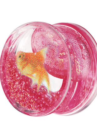 Liquid Glitter Ohr Plug Double Flared Pink mit Fisch