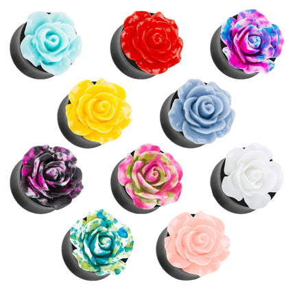 Ohr Tunnel Plug mit wunderschöner Rose Rosa in 3D Optik