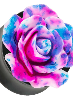 Ohr Tunnel Plug mit wunderschöner Rose Blau,Weiß,Pink in 3D Optik