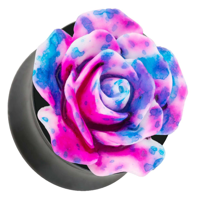 Ohr Tunnel Plug mit wunderschöner Rose Blau,Weiß,Pink in 3D Optik