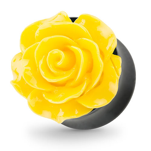 Ohr Tunnel Plug mit wunderschöner Rose Gelb in 3D Optik