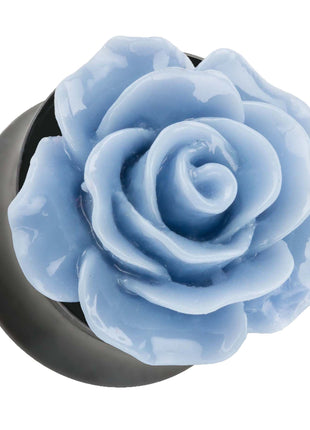 Ohr Tunnel Plug mit wunderschöner Rose Hellblau in 3D Optik