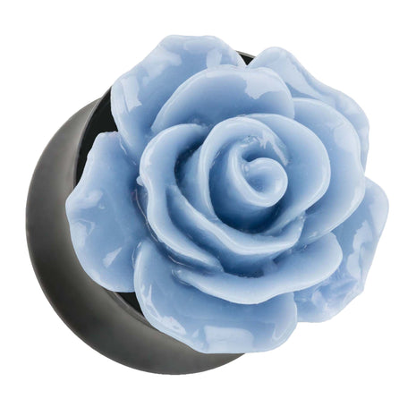 Ohr Tunnel Plug mit wunderschöner Rose Hellblau in 3D Optik