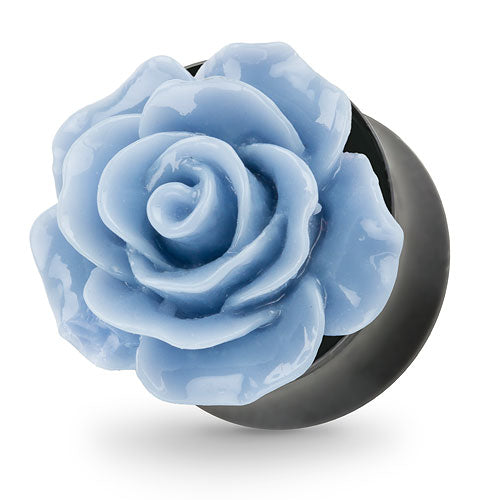 Ohr Tunnel Plug mit wunderschöner Rose Hellblau in 3D Optik