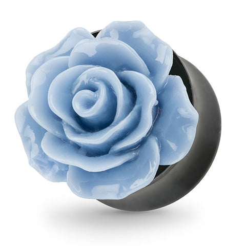 Ohr Tunnel Plug mit wunderschöner Rose Hellblau in 3D Optik