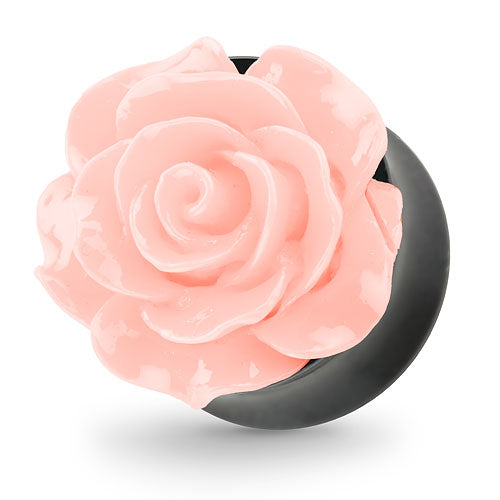 Ohr Tunnel Plug mit wunderschöner Rose Rosa in 3D Optik