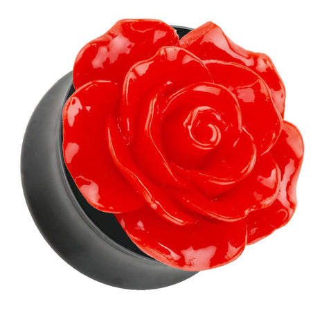 Ohr Tunnel Plug mit wunderschöner Rose Rot in 3D Optik