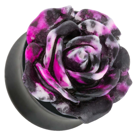 Ohr Tunnel Plug mit wunderschöner Rose Schwarz,Weiß,Pink in 3D Optik