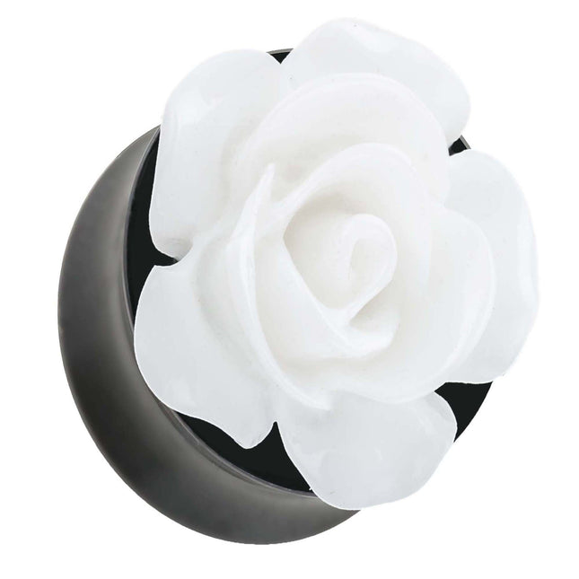 Ohr Tunnel Plug mit wunderschöner Rose Weiß in 3D Optik